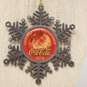 2004 Coca-Cola Snowflake Santa Claus Ornament Metal Unwrap The Experience VTG